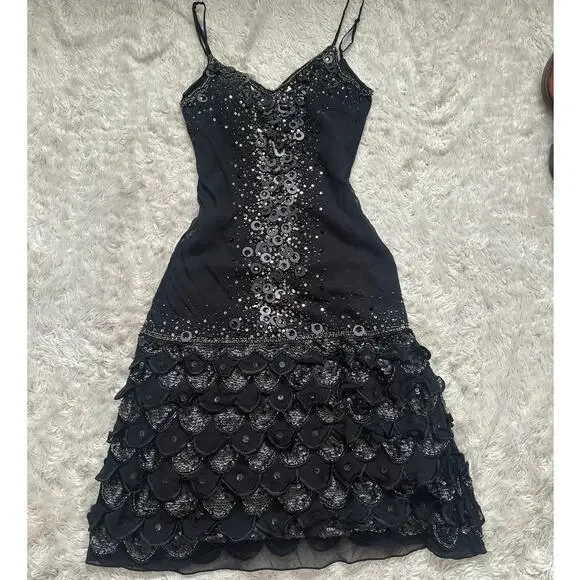 Sue Wong Nocturne Vintage 90’s Silk Dress Silk Slip Mini Dress Beaded Fairy Prom